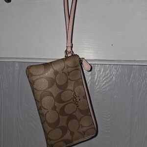 Coach Signature Brown and Pink Wristlet